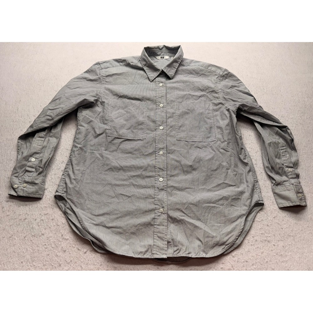 Uniqlo Mens XS Blue White Micro Stripe Cotton Button Down Shirt 231-483880